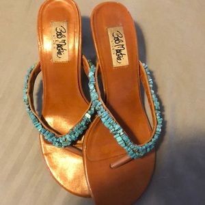 Brown and coral heeled sandals